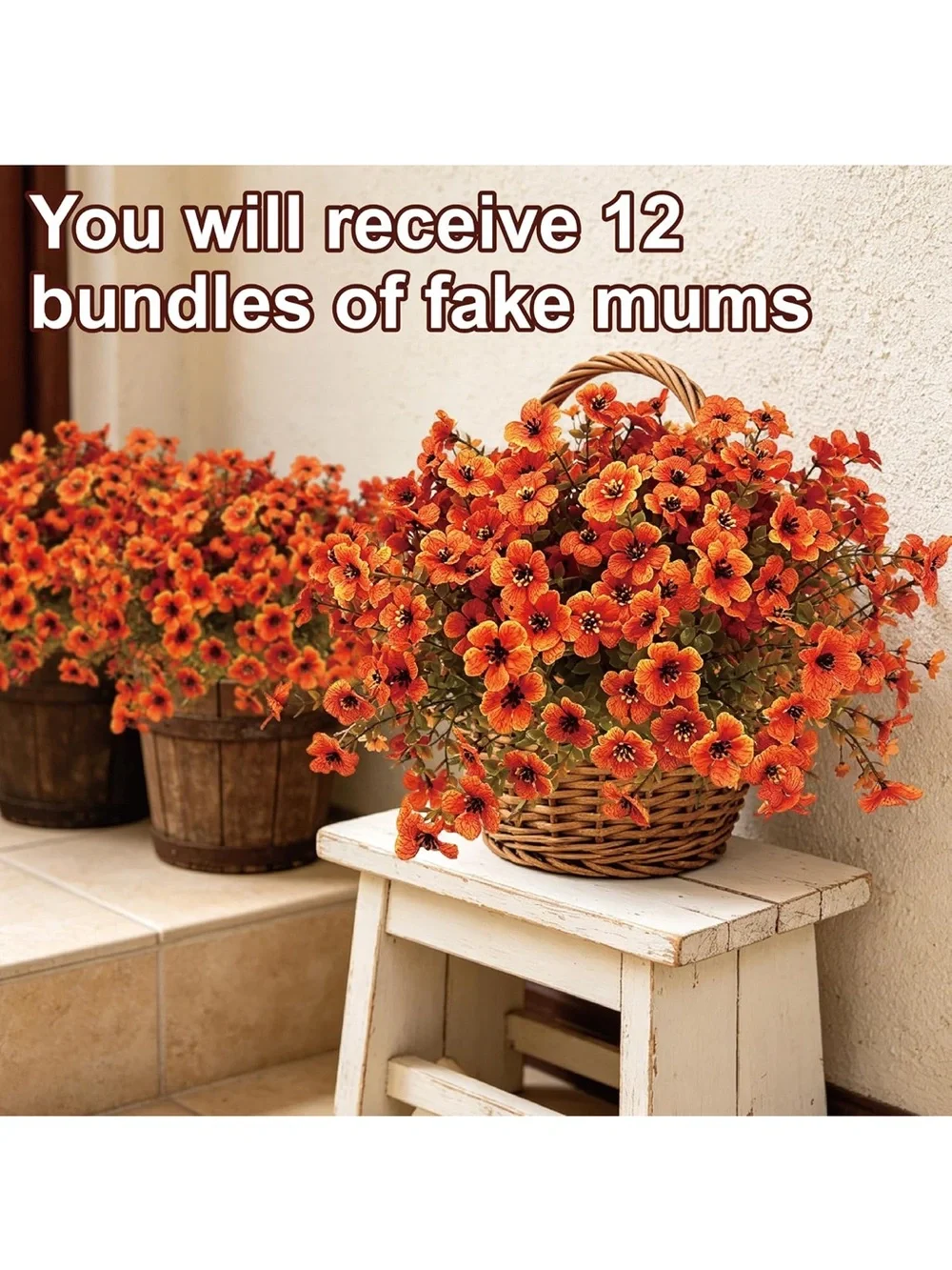 12 pcs artificial fall mums flower outdoor fake porch decor faux for planters